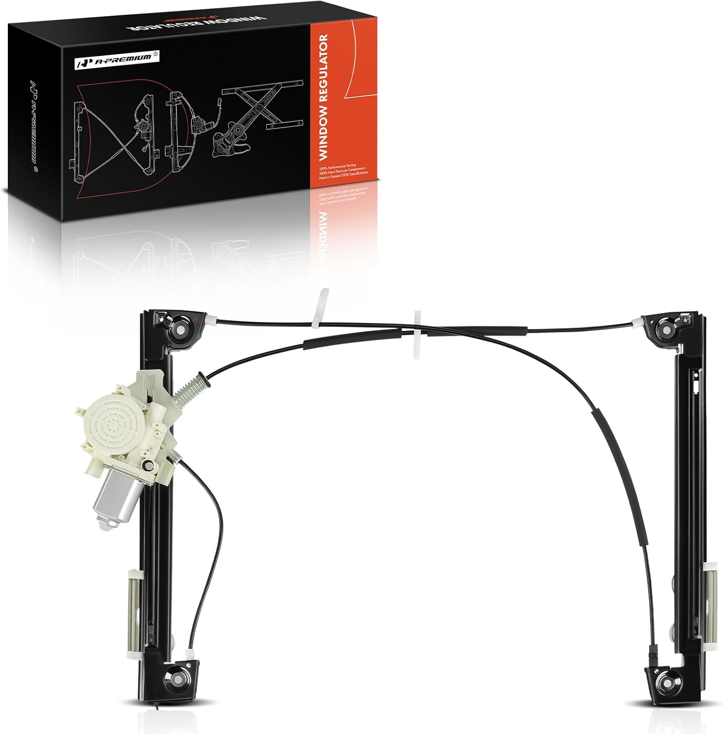 Installing A‑Premium front right power window regulator on a Mini Cooper door panel in a home garage
