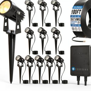 LED Landscape Lighting Kit SUNVIE 12 Pack Low Voltage with 100ft Wire-0