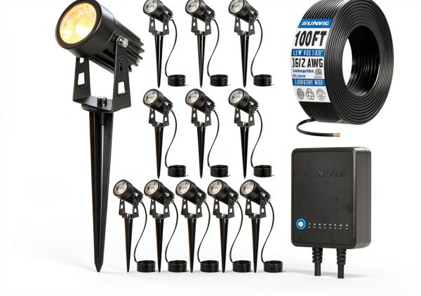 LED Landscape Lighting Kit SUNVIE 12 Pack Low Voltage with 100ft Wire-0