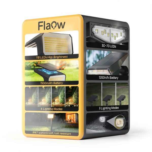 Solar Spot Lights Outdoor Flaow 10 Pack Warm White Spotlight 118LED-1